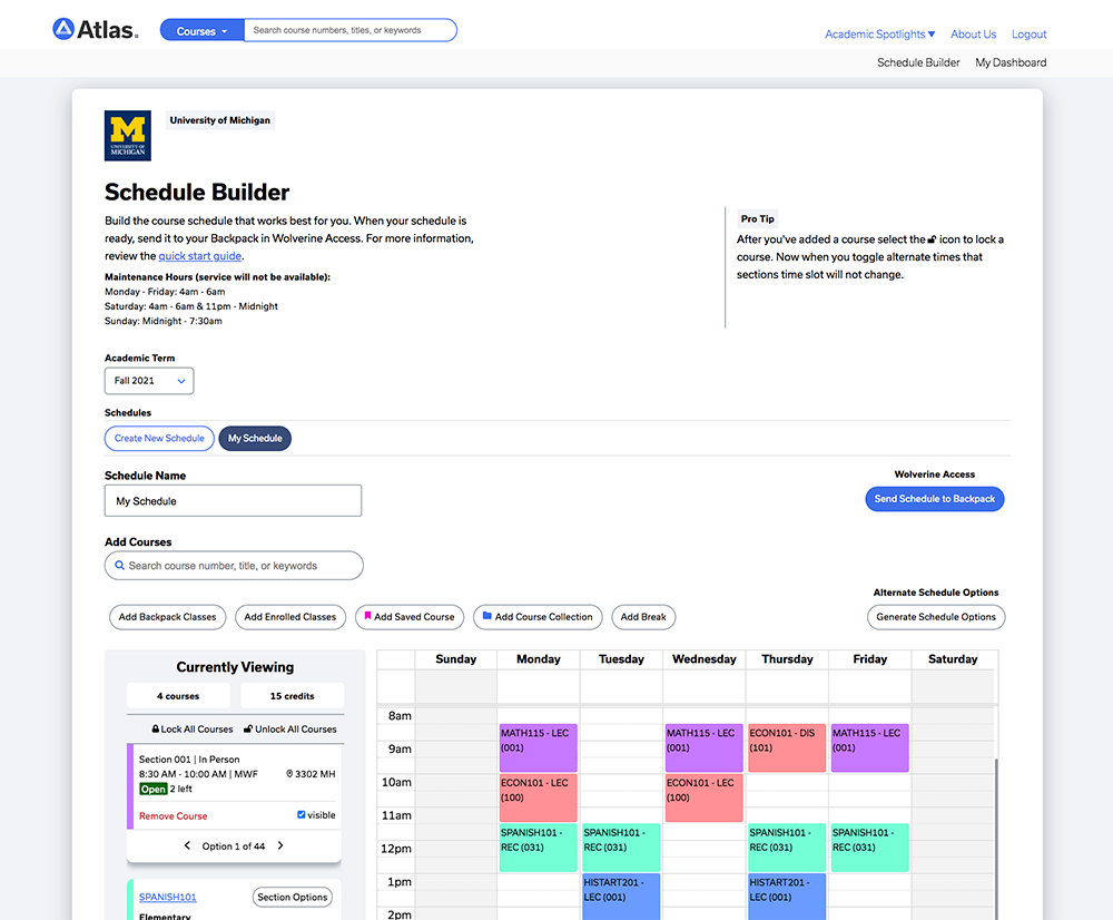 Atlas schedule builder interface