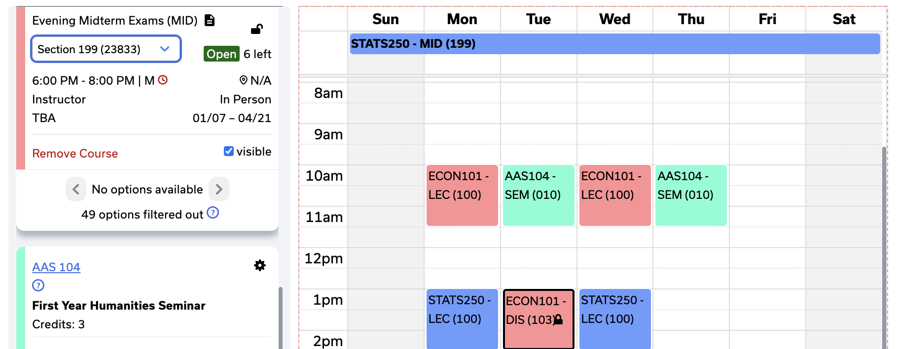Schedule Builder screen shot