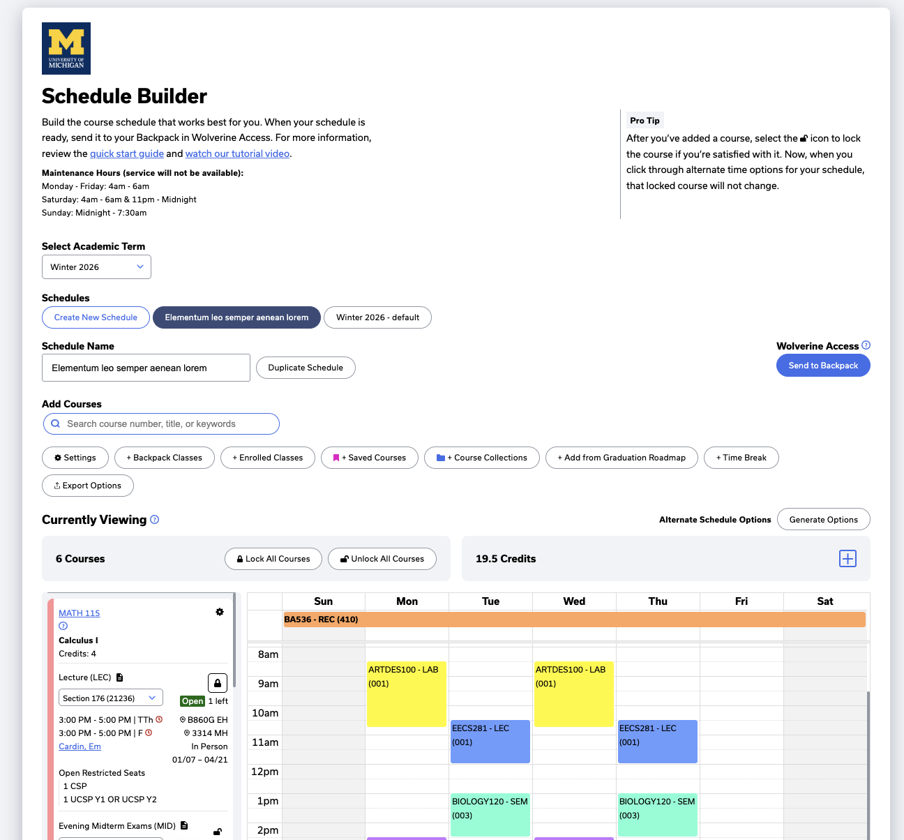Atlas schedule builder interface